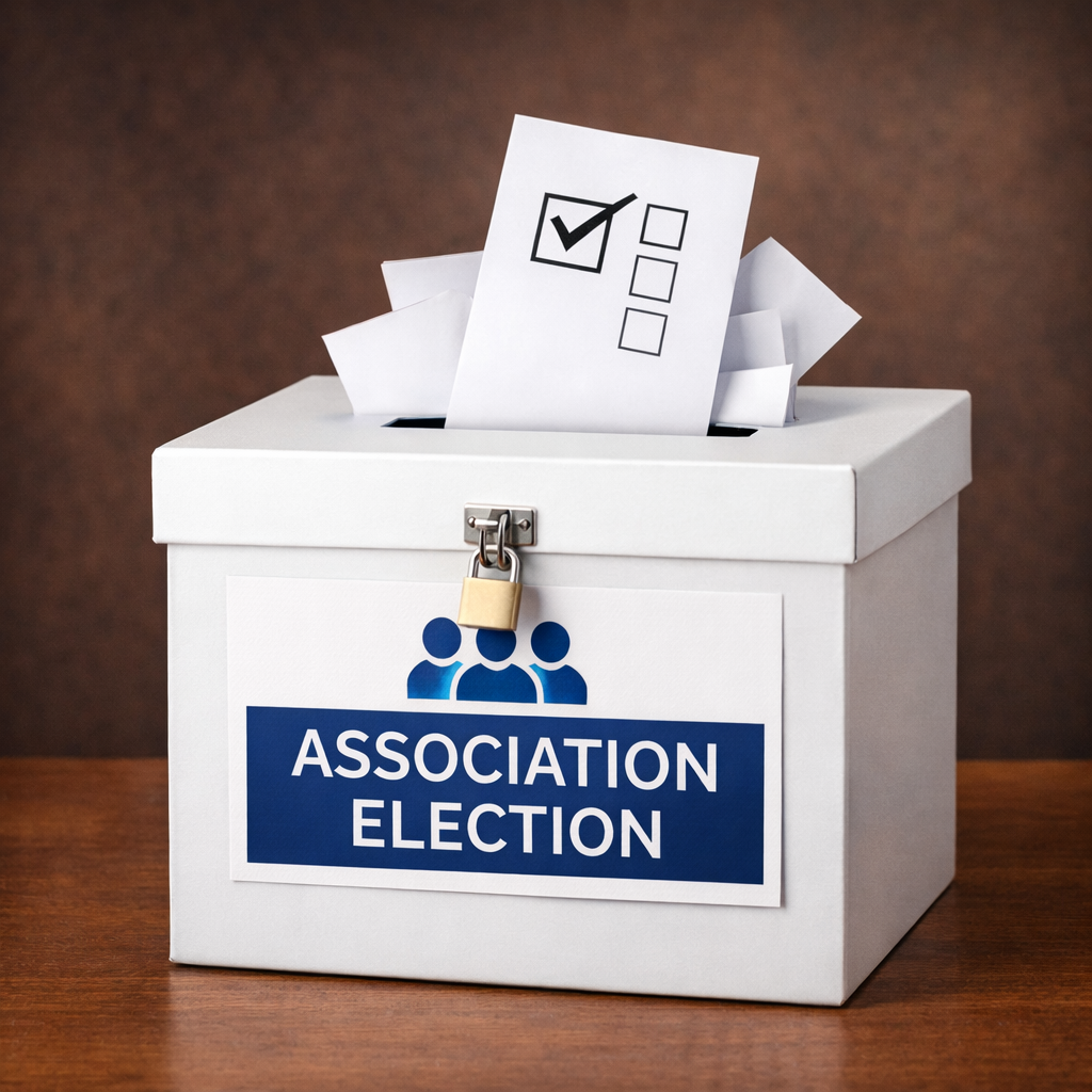 Secure white ballot box with 'VOTE' sign and ballot with check mark
